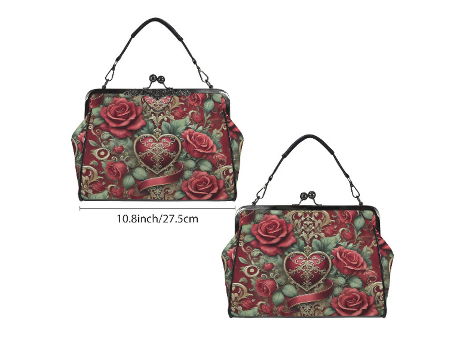 Victorian Heart Valentine's Day Red Rose  Shoulder Cross Body Hand Bag Satchel Kisslock
