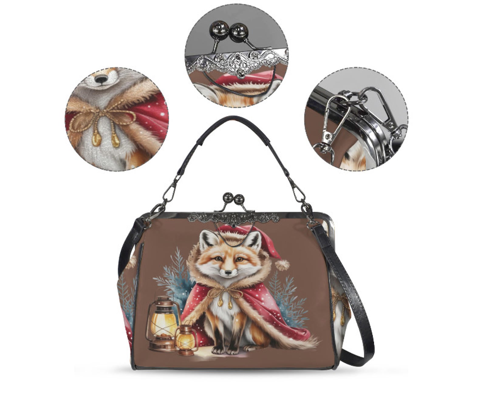 Victorian Gothic Christmas Fox Holiday  Shoulder Cross Body Hand Bag Satchel Kisslock