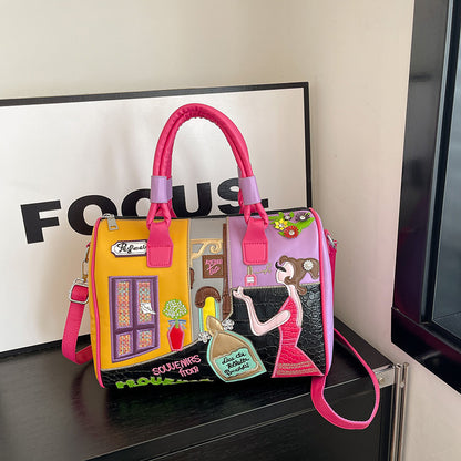High-capacity Premium Boston Bag With Embroidered Patchwork Design Cj