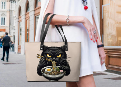 Custom Tote Hand Shoulder Bag 12 X 15  Black Cat Eating Ramen Anime Gift  NEW Terrifictrend