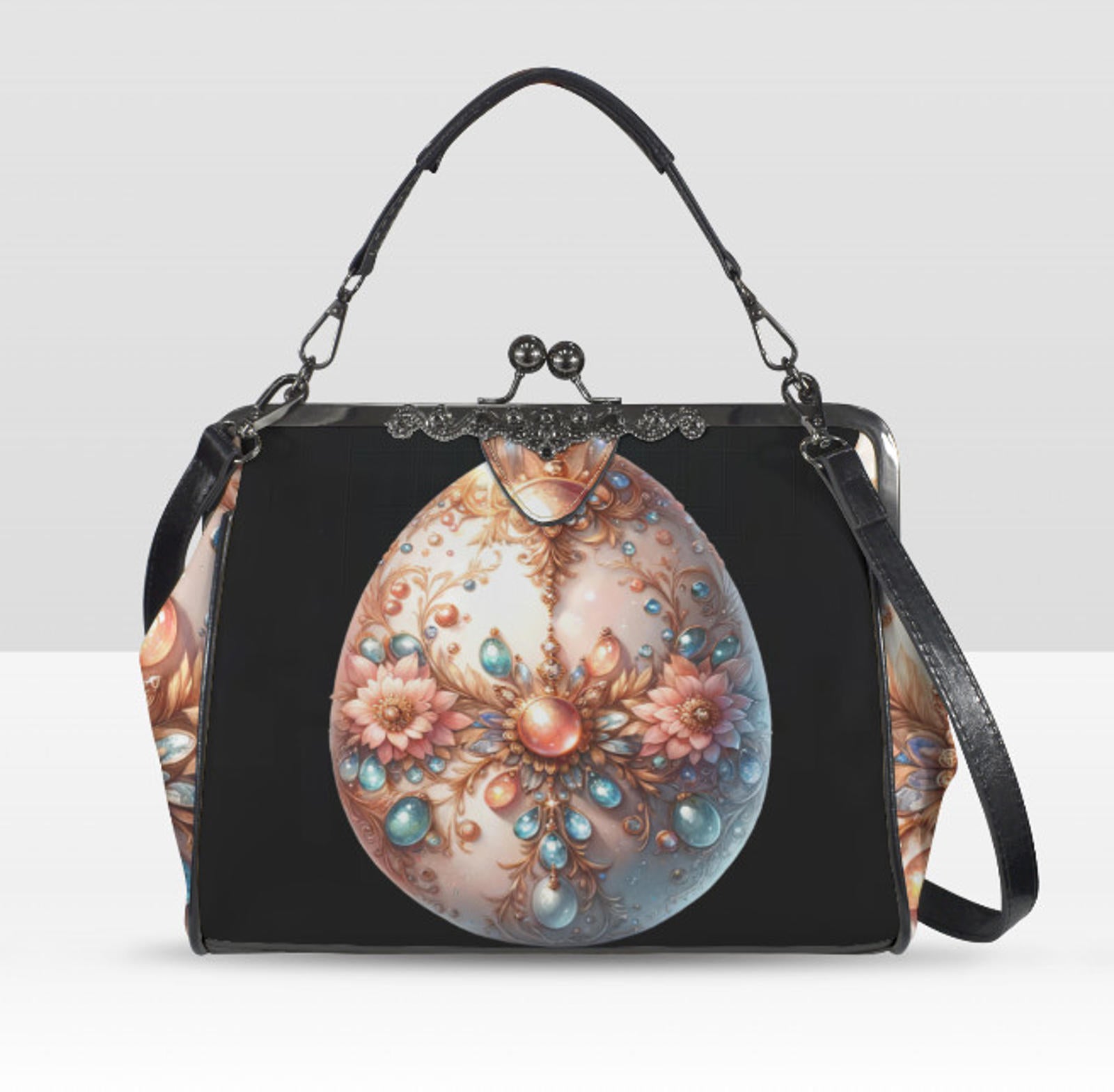 Elegant Floral Easter Egg Spring Art Design  Shoulder Cross Body Bag Satchel Kisslock