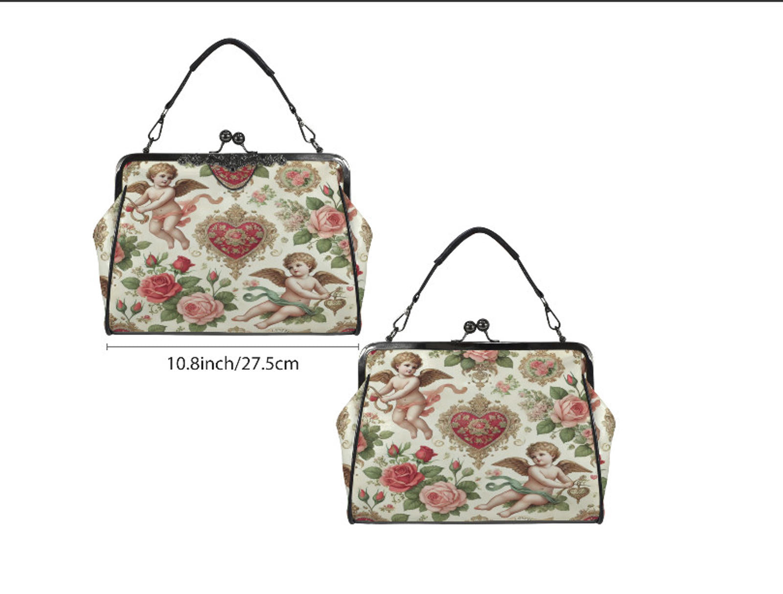 Victorian Heart Valentine's Day Cherub Rose Shoulder Cross Body Hand Bag Satchel Kisslock