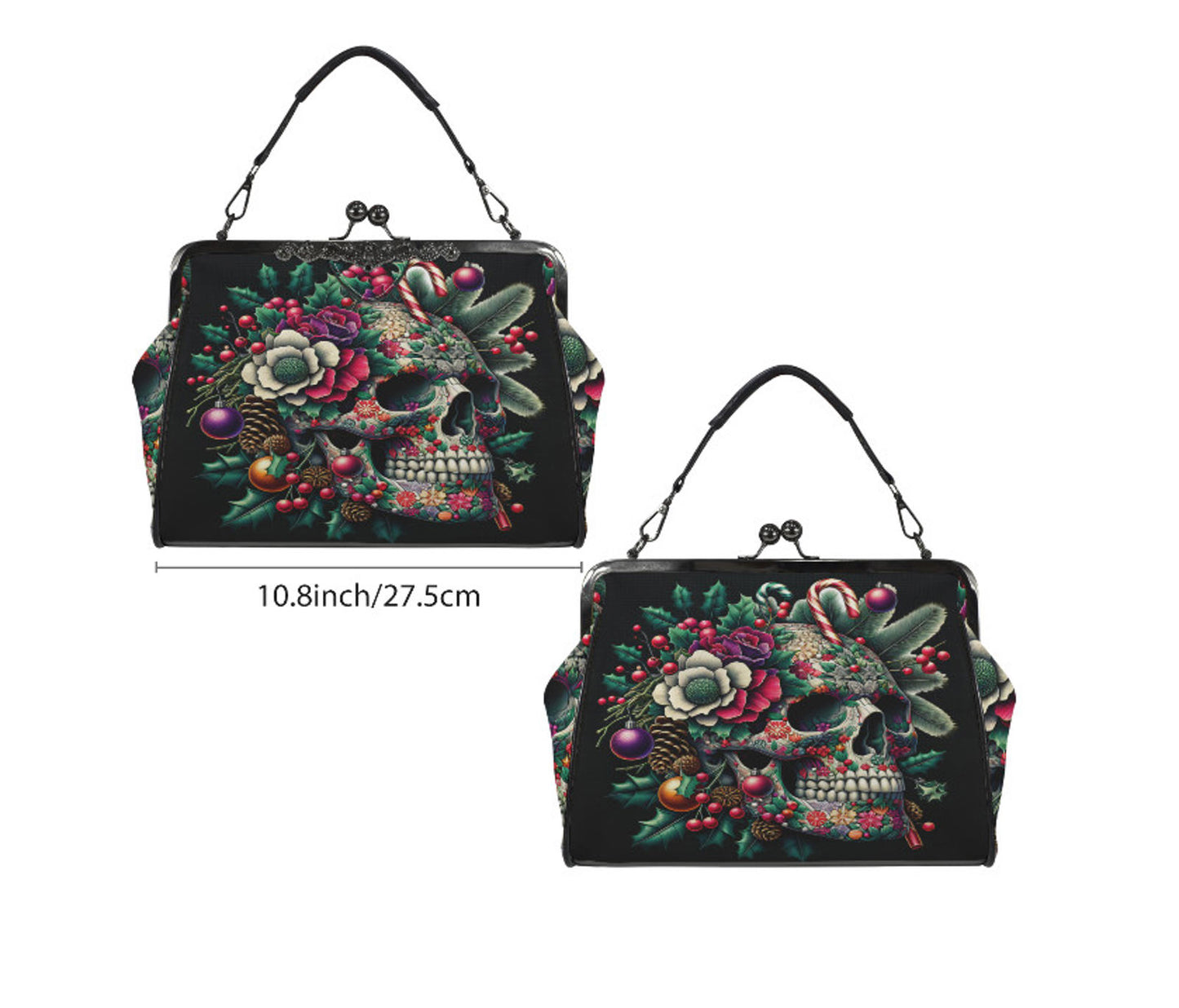 Victorian Gothic Christmas Sugar Skull  Shoulder Cross Body Hand Bag Satchel Kisslock