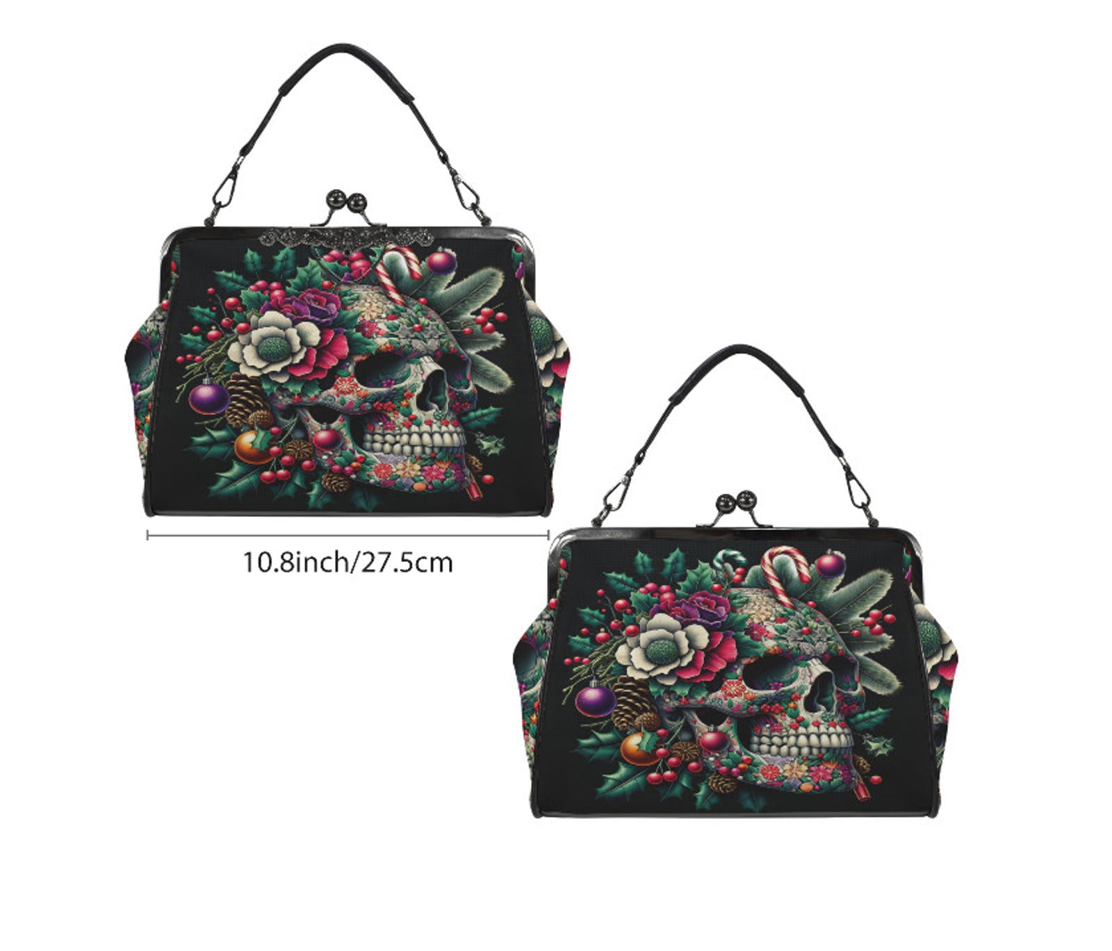 Victorian Gothic Christmas Sugar Skull  Shoulder Cross Body Hand Bag Satchel Kisslock