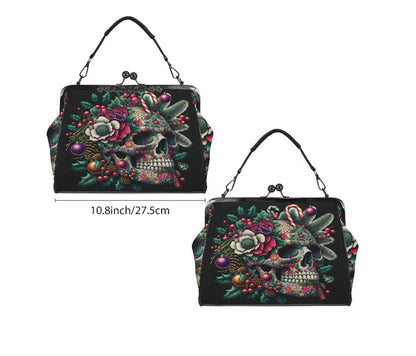 Victorian Gothic Christmas Sugar Skull  Shoulder Cross Body Hand Bag Satchel Kisslock