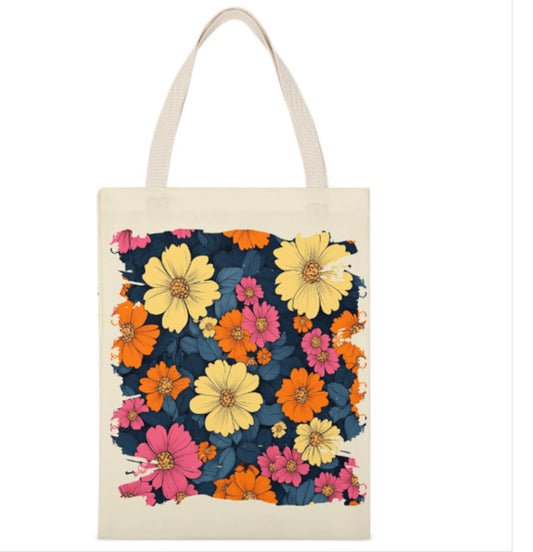 Vintage Retro Pink Yellow Flowers Reusable Tote Bag Print on 2 Sides 14 x 18 Terrifictrend
