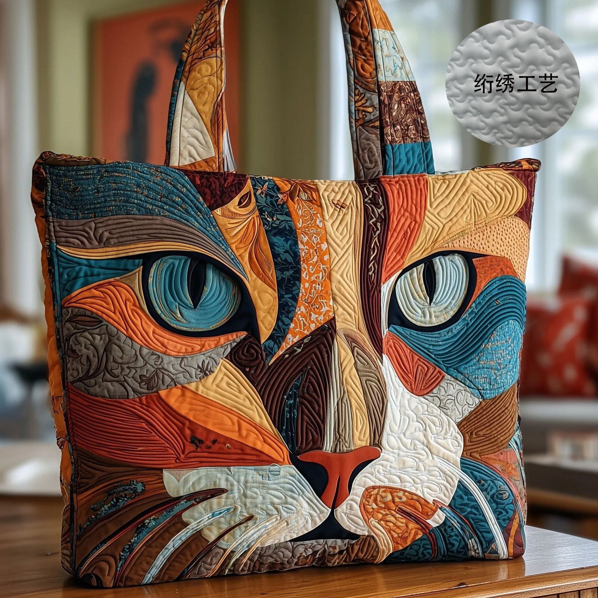 Creative, High-Capacity Tote Bag With Digital Print And Quilted Embroidery Cj