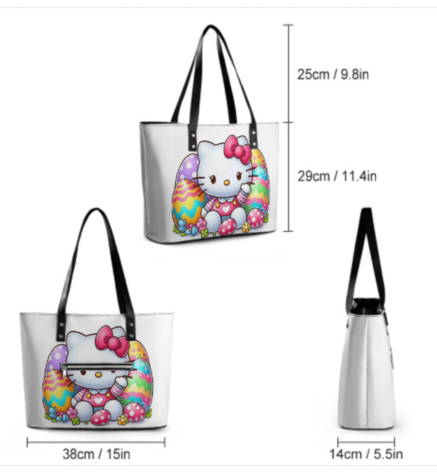 Custom Tote Hand Shoulder Bag 12 X 15 Spring Happy Easter Eggs Hello Kitty Art Terrifictrend