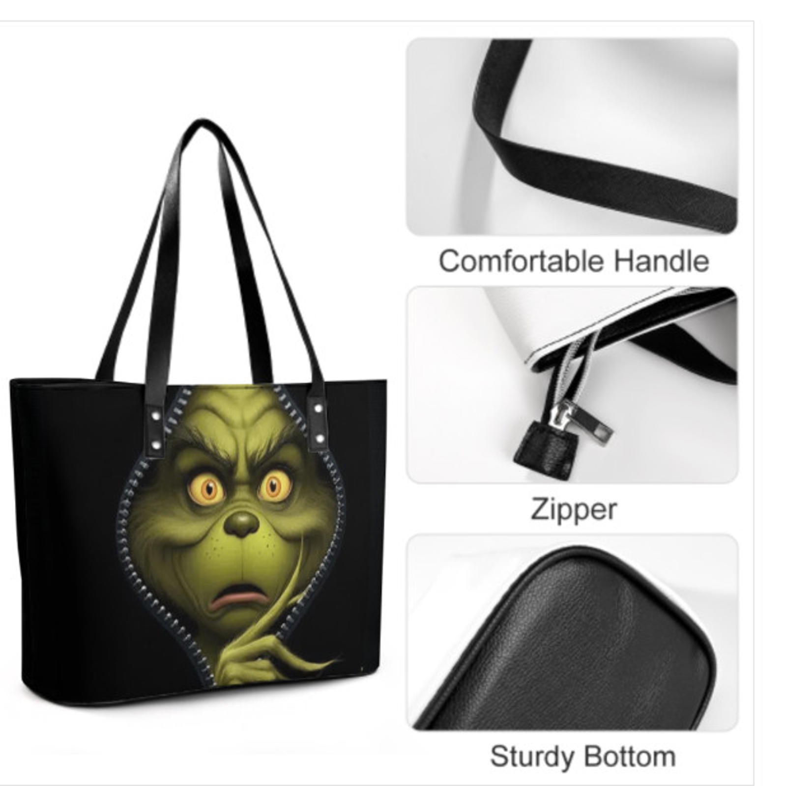 Custom Tote Hand Shoulder Bag 12 X 15  Grinch Peeking Christmas Holiday Gift Terrifictrend