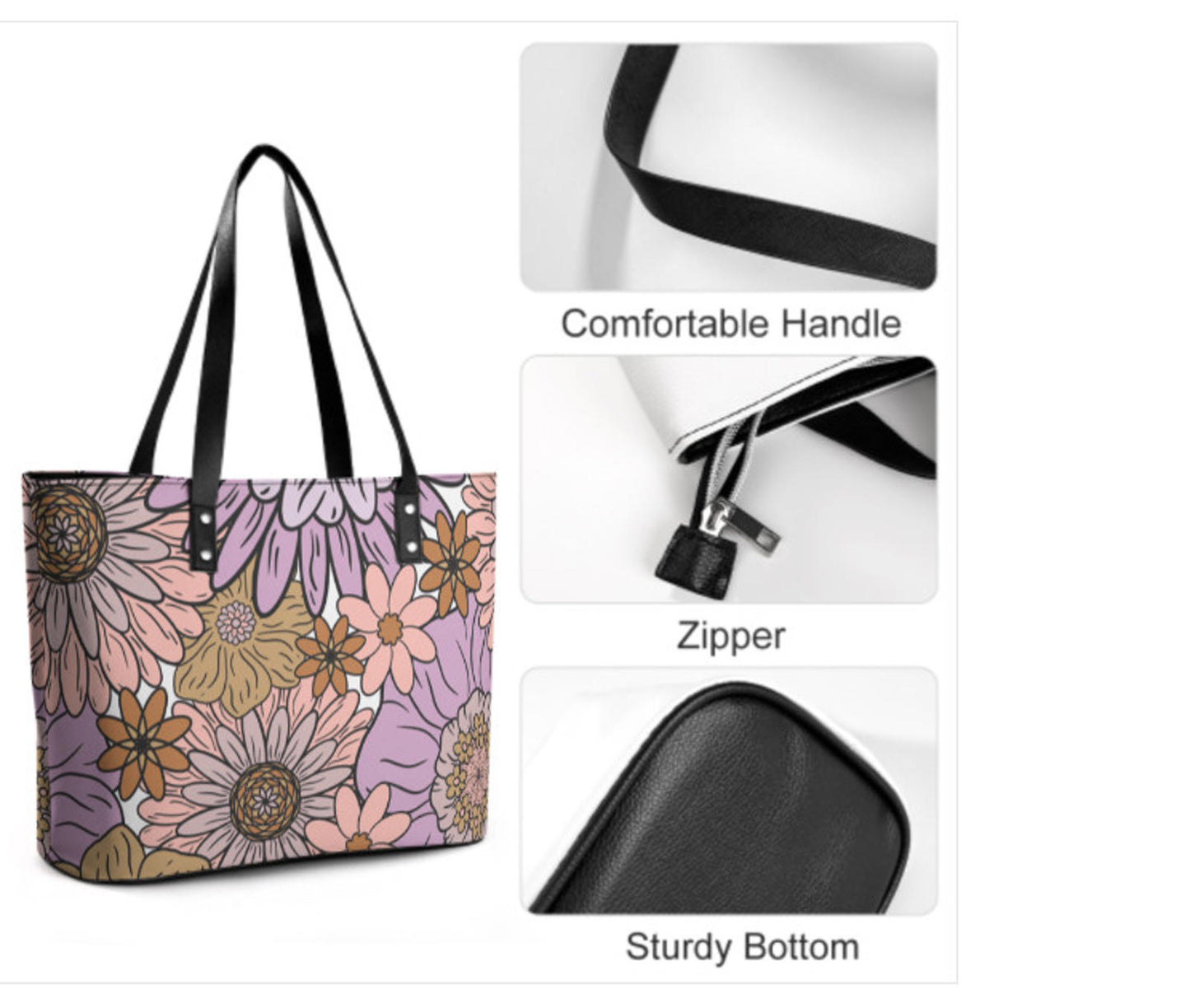 Custom Tote Hand Shoulder Bag 12 X 15 Spring Bohemian Boho Purple Floral NEW Terrifictrend