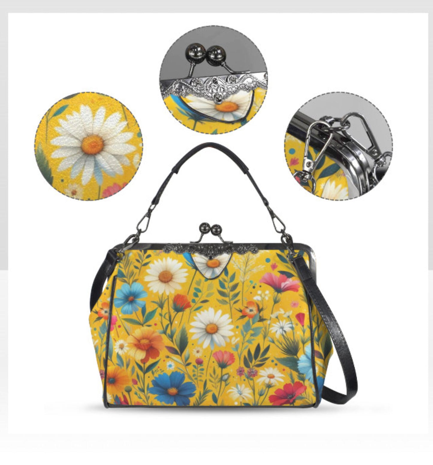 Yellow Floral Flower Art Spring Mother's Day Shoulder Cross Body Bag Satchel NEW Kisslock