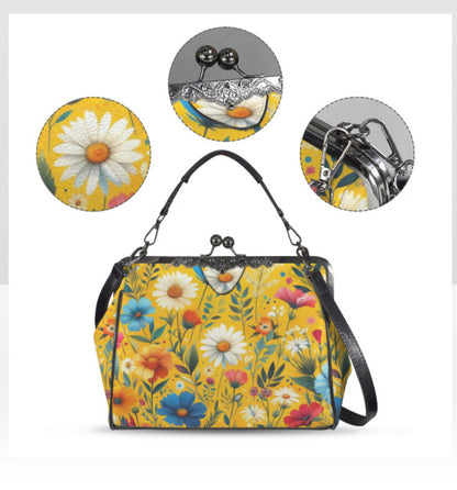 Yellow Floral Flower Art Spring Mother's Day Shoulder Cross Body Bag Satchel NEW Kisslock