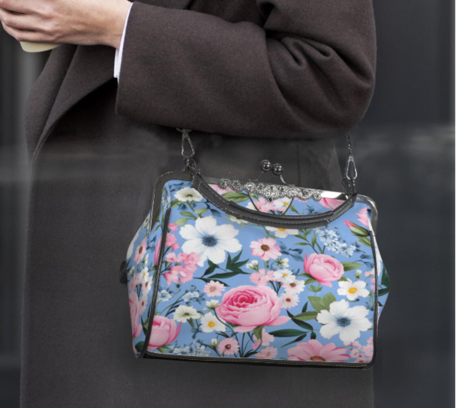 Flowers Blue Blue Pink Spring Summer Art Shoulder Cross Body Bag Satchel NEW Kisslock