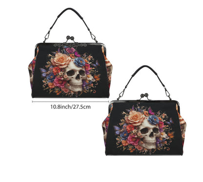 Sugar Skull Day of the Dead Halloween Floral Shoulder Cross Body Bag Satchel NEW Kisslock