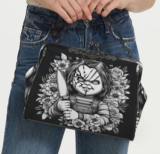 Horror Scarred Chucky Halloween Floral Shoulder Cross Body Bag Satchel NEW Kisslock