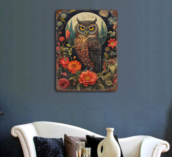 Rustic Gothic Botanical Animals OWL Metal Sign Victorian Wall Decor 8 x 12 new Unbranded