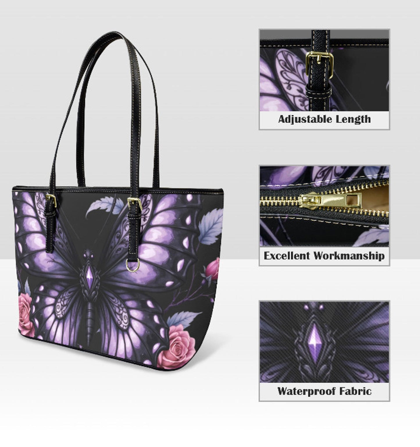 Custom Tote Hand Shoulder Bag 12 X 15 Happy Mothers Day Gothic Purple Butterfly Terrifictrend