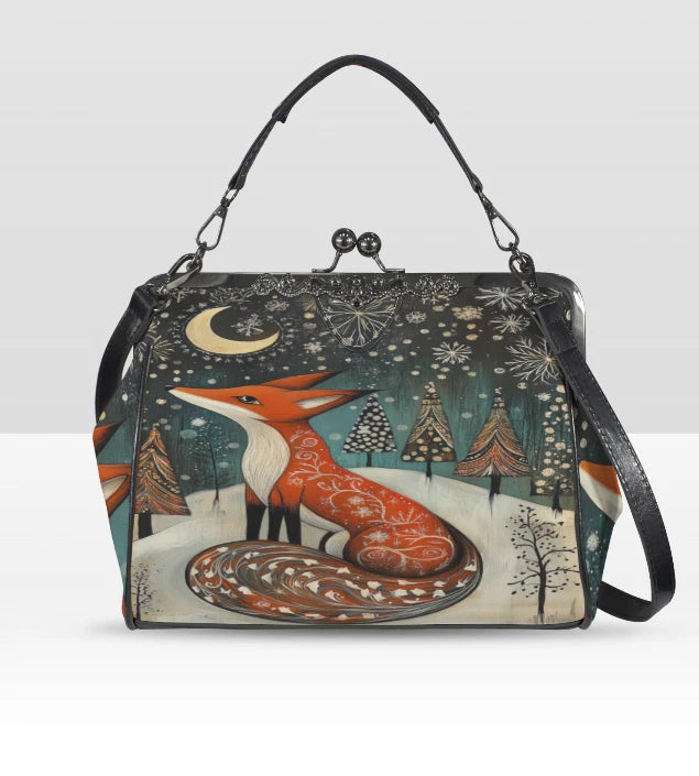 Boho Artsy Christmas Fox Holiday Shoulder Cross Body Hand Bag Satchel terrifictrend