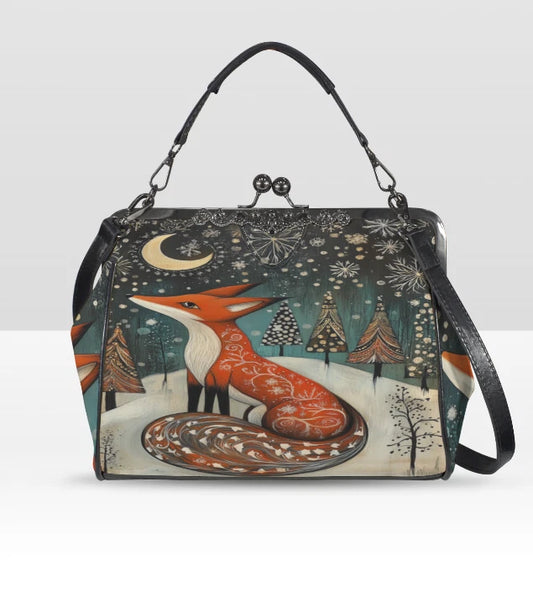 Boho Artsy Christmas Fox Holiday Shoulder Cross Body Hand Bag Satchel terrifictrend