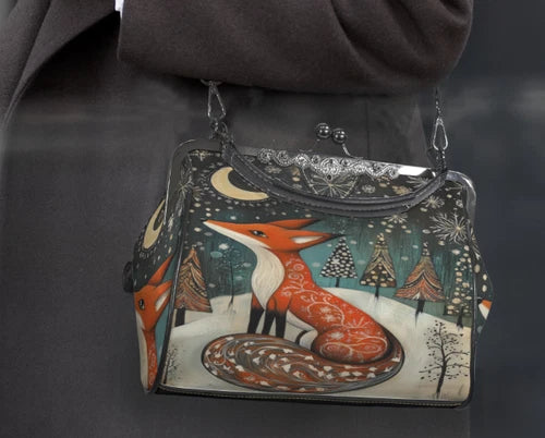 Boho Artsy Christmas Fox Holiday Shoulder Cross Body Hand Bag Satchel terrifictrend