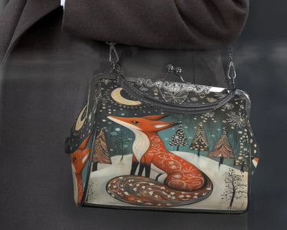 Boho Artsy Christmas Fox Holiday Shoulder Cross Body Hand Bag Satchel terrifictrend